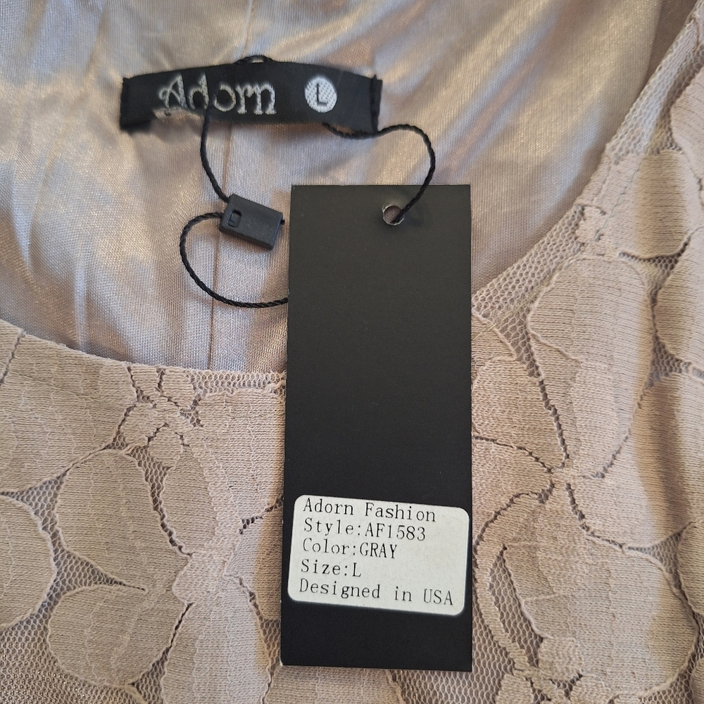 Adorn Elegant Gray Lace Layered Dress LG NWT *W - Picture 6 of 6